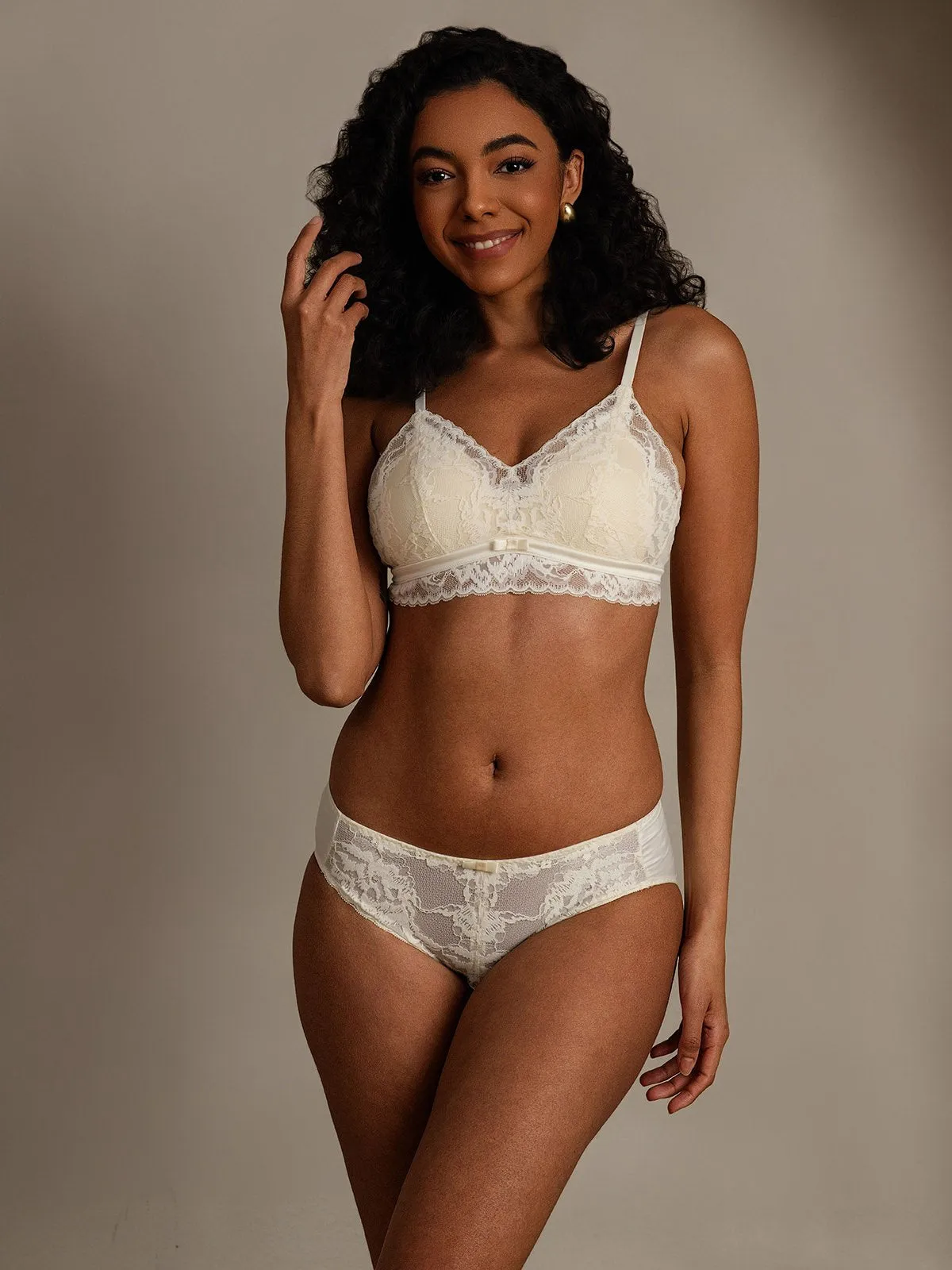 Lace Trimmed Silk Blend Bra & Panty Set