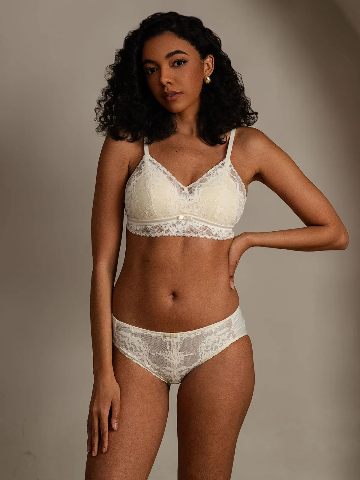 Lace Trimmed Silk Blend Bra & Panty Set