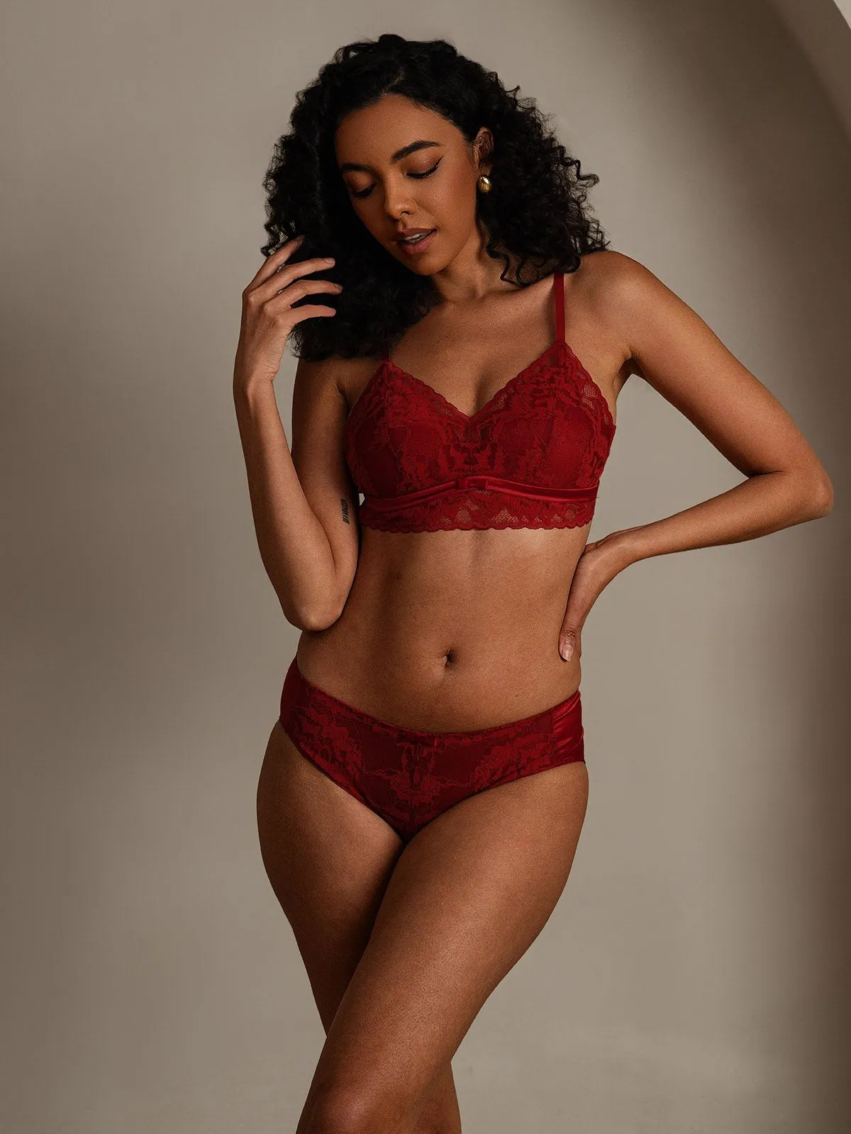 Lace Trimmed Silk Blend Bra & Panty Set