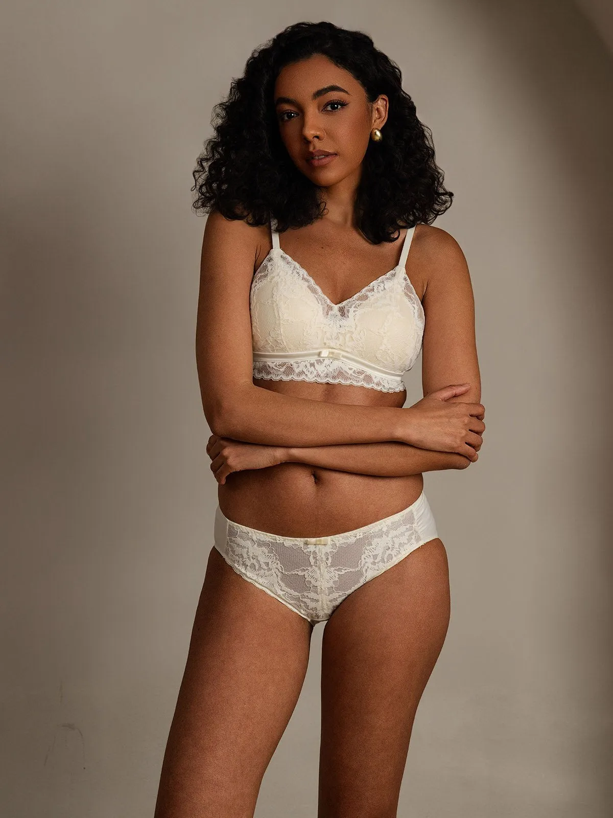 Lace Trimmed Silk Blend Bra & Panty Set