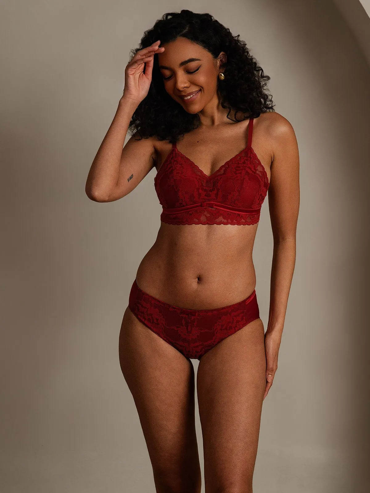 Lace Trimmed Silk Blend Bra & Panty Set