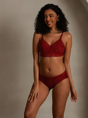 Lace Trimmed Silk Blend Bra & Panty Set