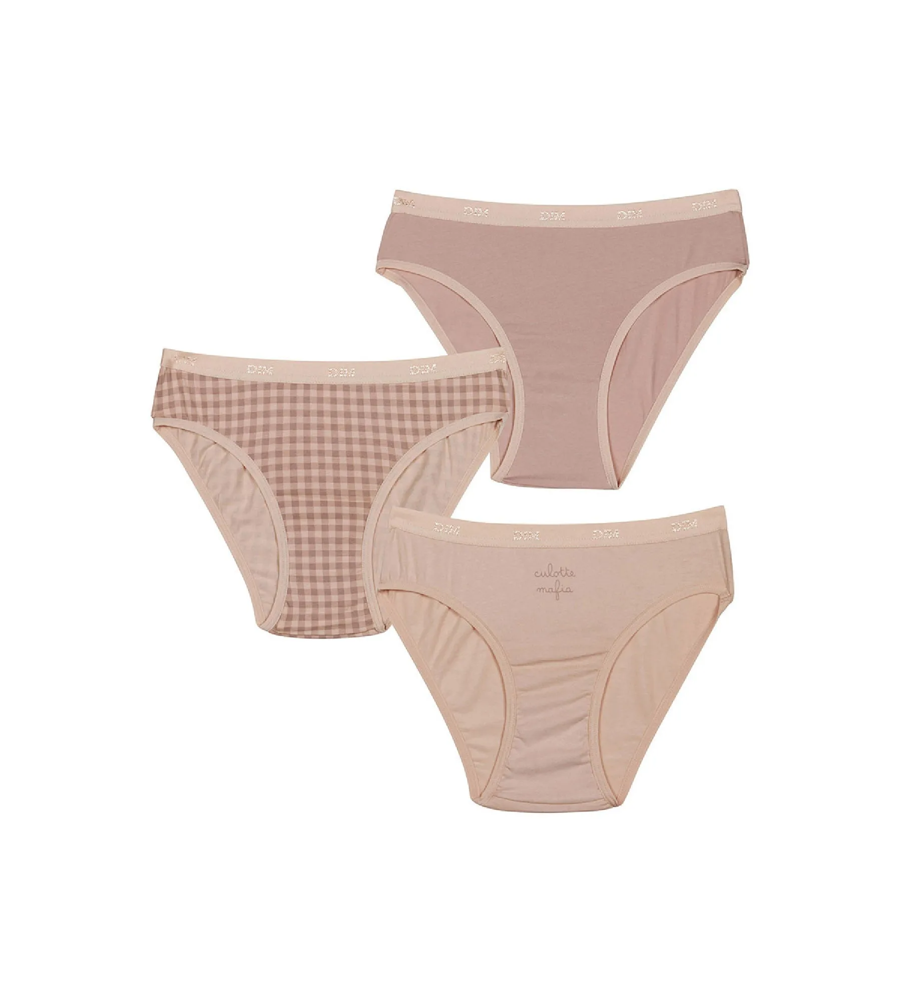 Les Pockets Pack of girl's purple stretch cotton knickers with gingham pattern