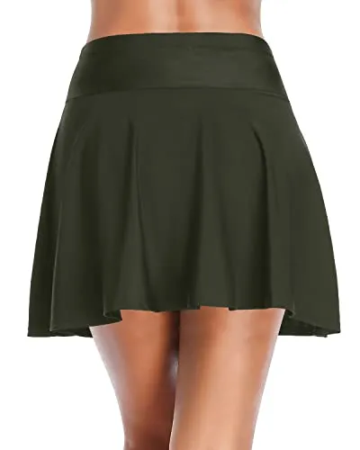 Long Skirted Swimsuit Bottom High Waisted Swim Skirt-Army Green