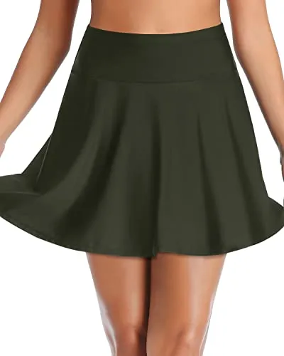 Long Skirted Swimsuit Bottom High Waisted Swim Skirt-Army Green