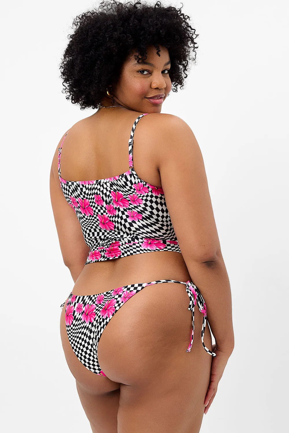 Meg Shine Tankini Bikini Top - Black Morrison Hibiscus