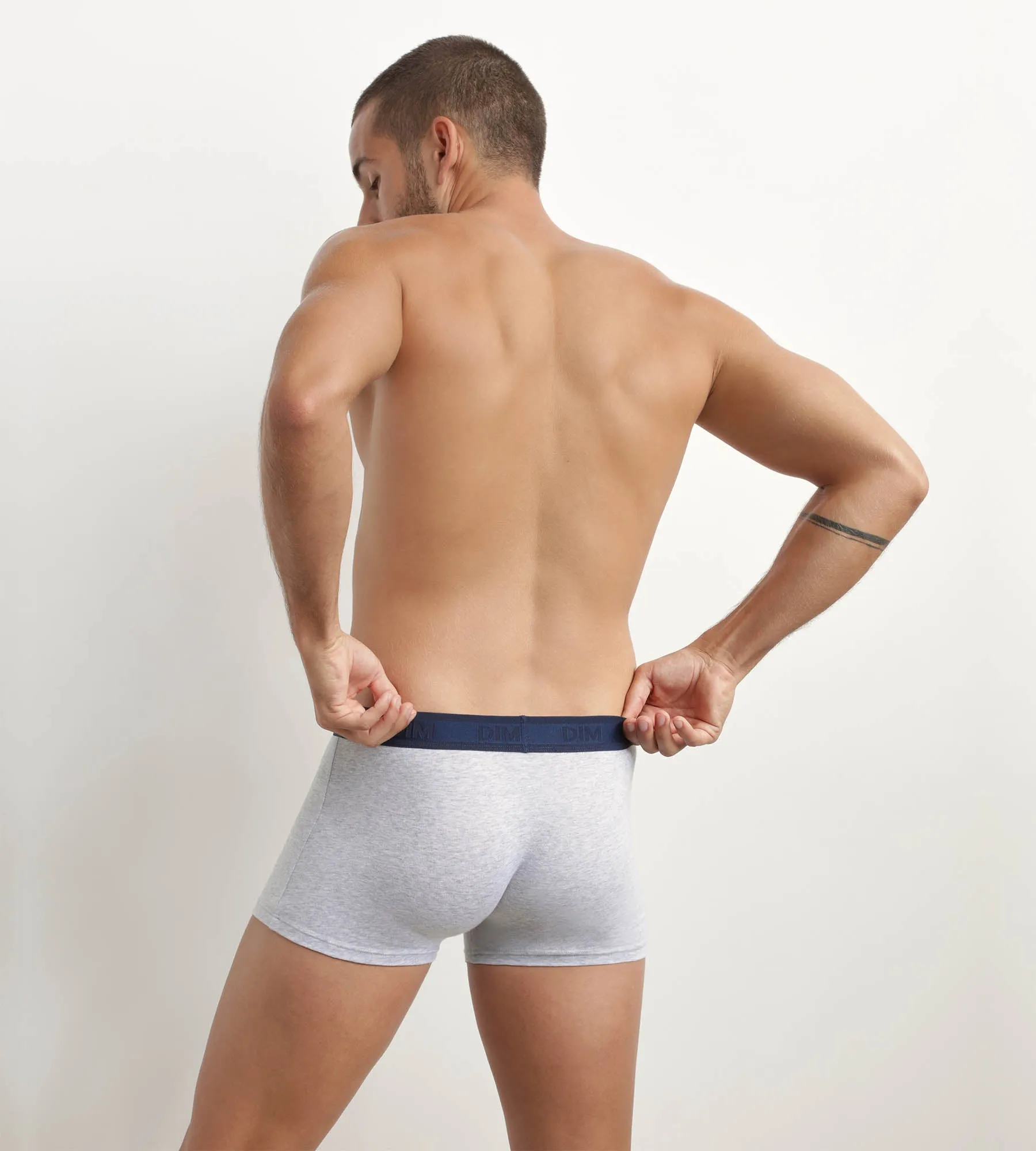 Men's Grey stretch cotton boxer briefs with contrasting waistband  Dim Fancy