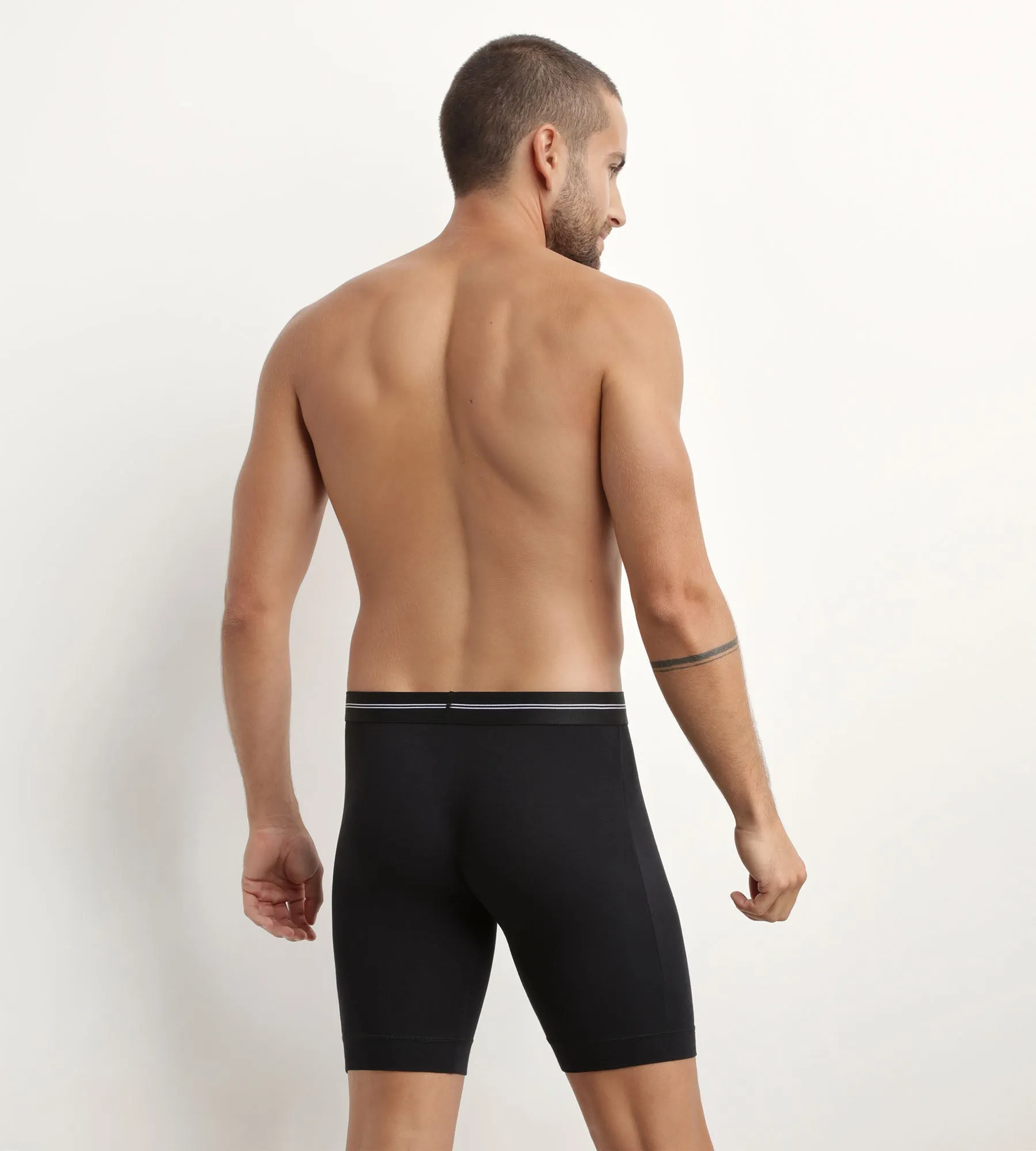 Men's long modal cotton boxers in Black Dim Icons Essentiel