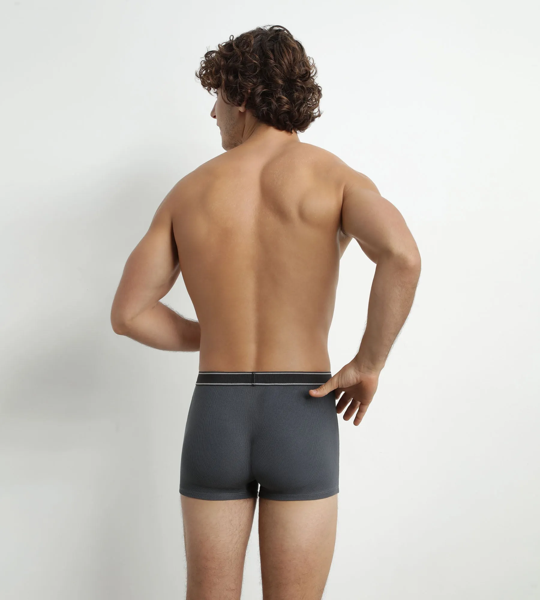 Men's ribbed modal cotton boxer shorts Granite Grey black waistband Dim Elegant