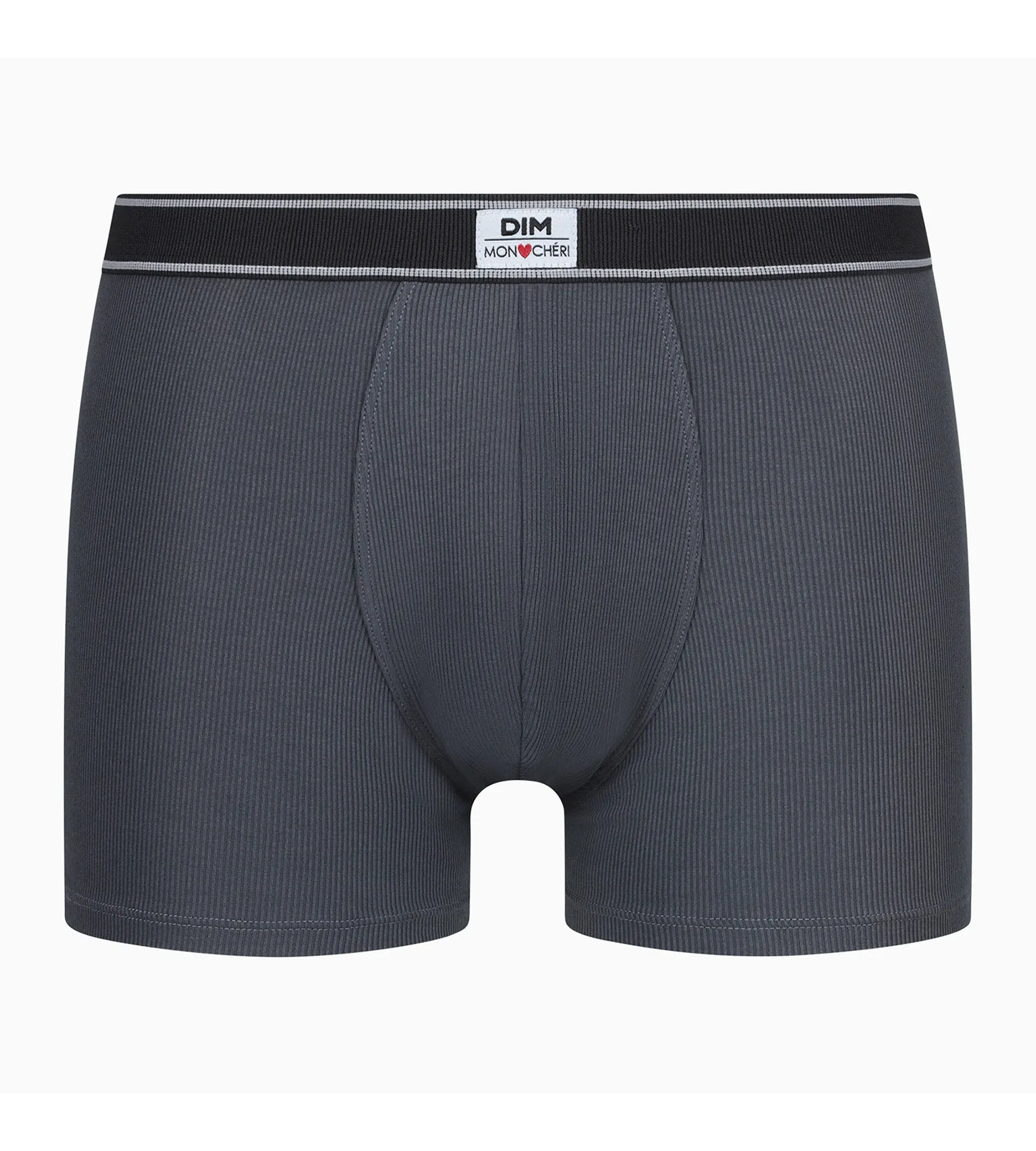 Men's ribbed modal cotton boxer shorts Granite Grey black waistband Dim Elegant