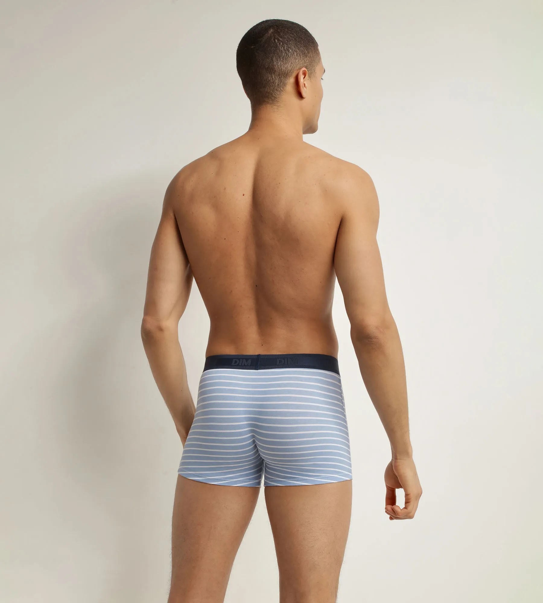 Men's stretch cotton boxer shorts Blue stripes Dim Fancy