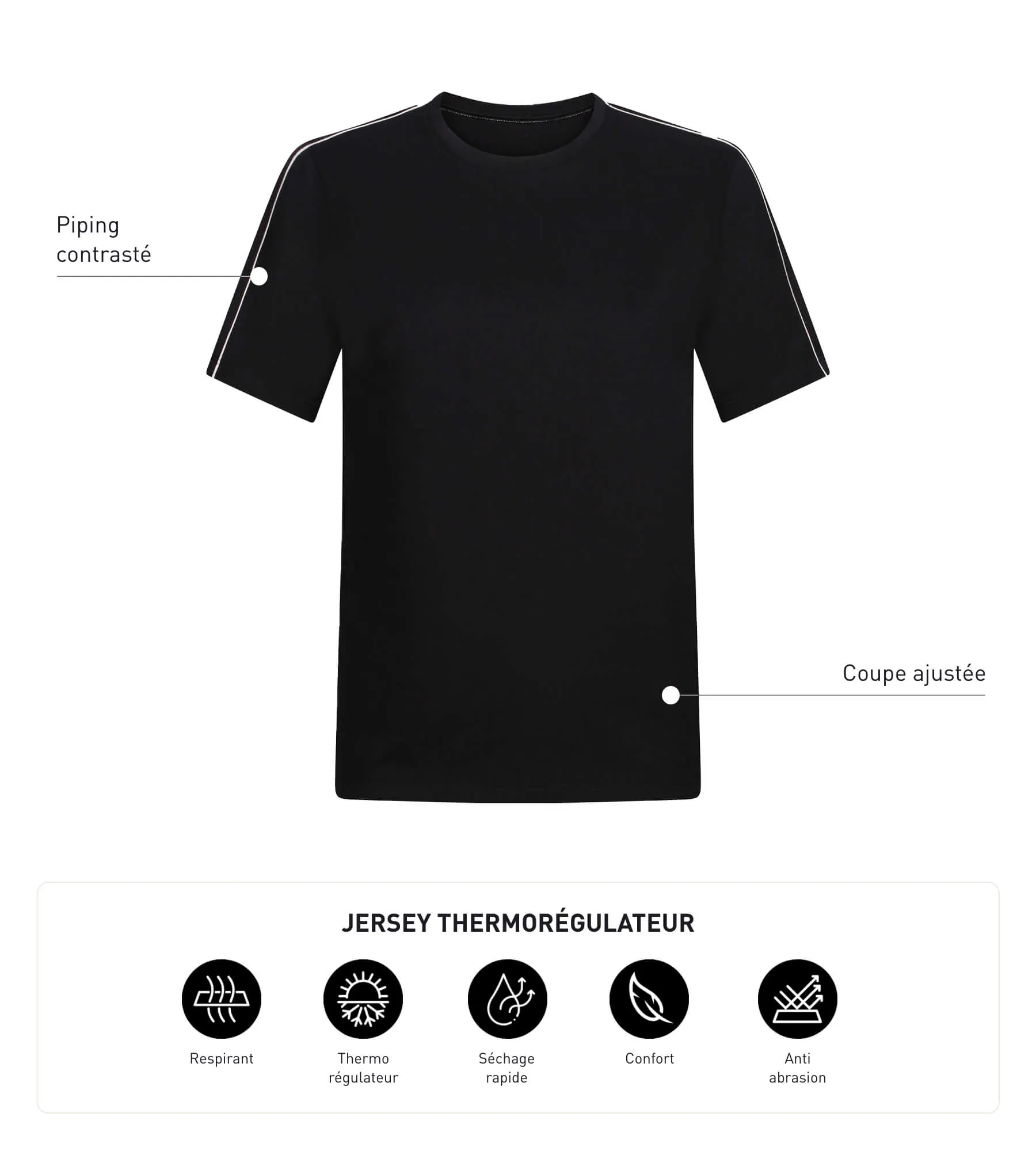 Men's thermoregulating jersey sports T-shirt Black Dim Move