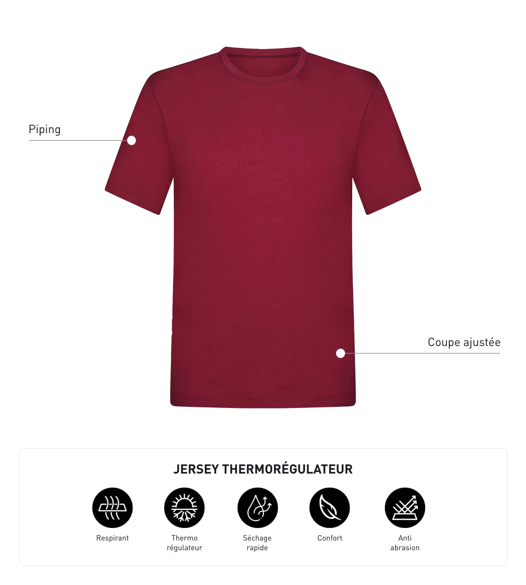 Men's thermoregulating sports T-shirt in Dim Move Bordeaux jersey