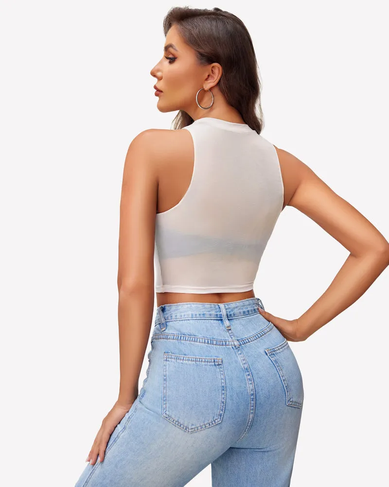 Mesh Crop Top Sheer Tank Shirts