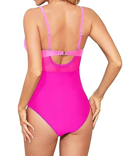 Mesh Cutout Wrap Front Ruched One Piece Swimsuit