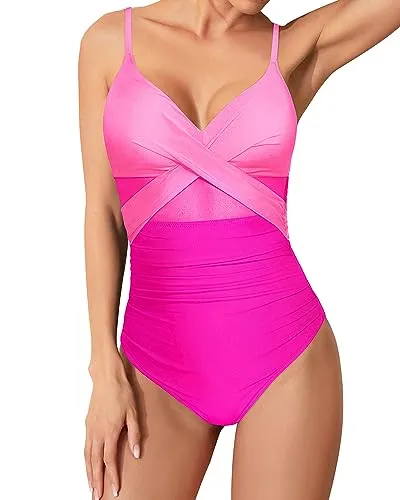 Mesh Cutout Wrap Front Ruched One Piece Swimsuit