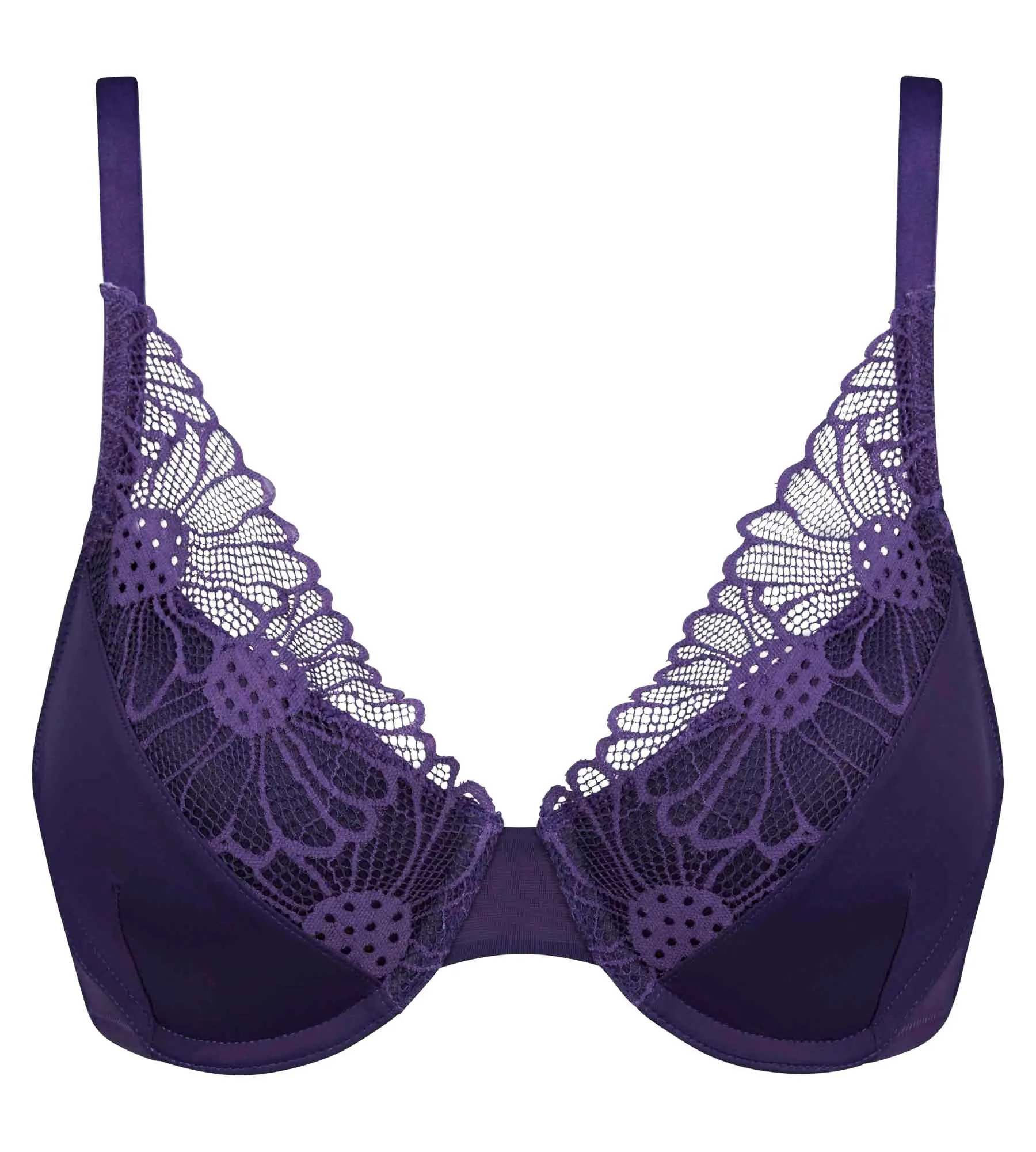 Microfibre lace demi-cup bra in Purple DIM Fleur