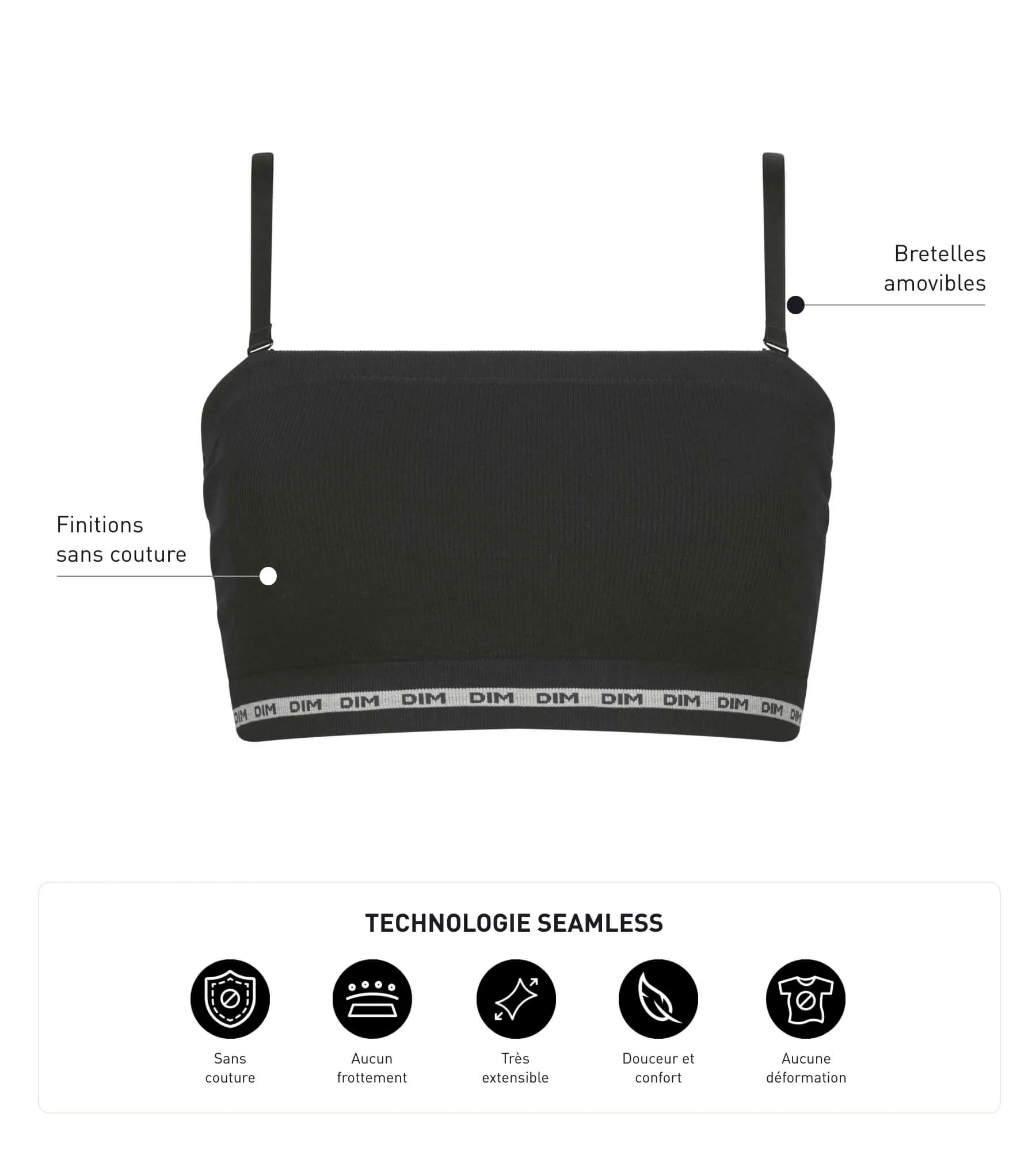 Microfibre wireless Black bandeau bra Dim Icons Seamless