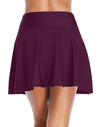 Modest Coverage High Waisted Swim Skirt-Maroon