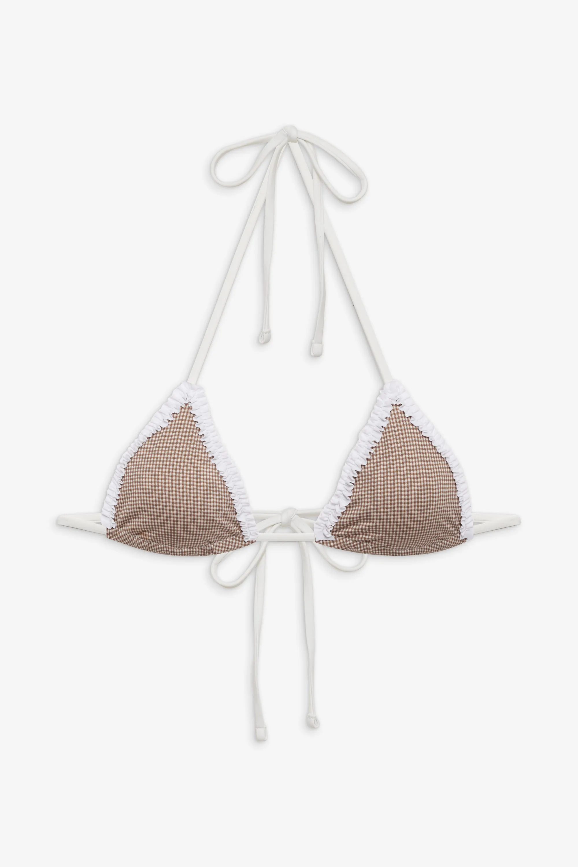 Nick Gingham Triangle Bikini Top - Brown Gingham