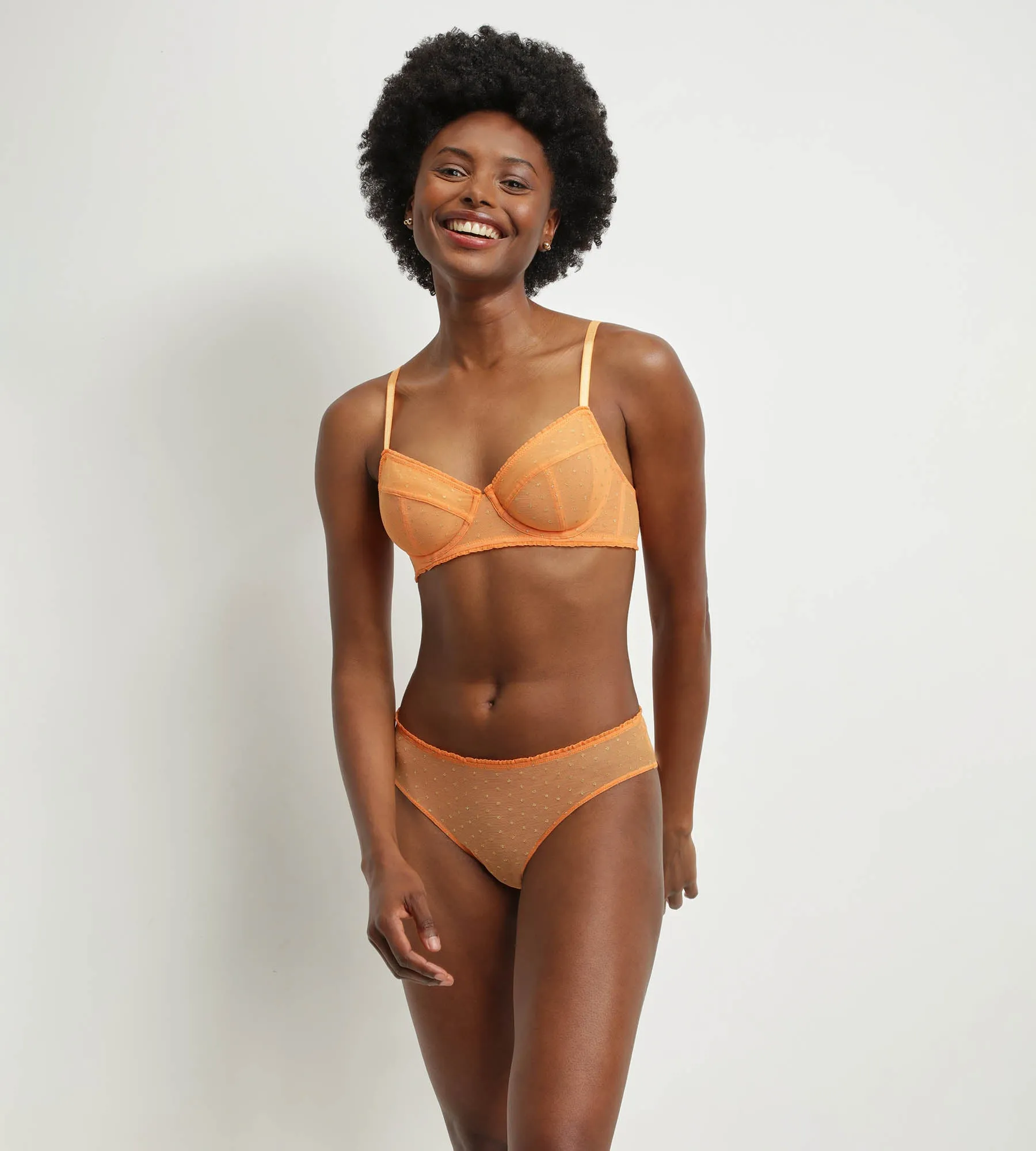 Orange Dim Shiny Mesh Midi Brief in Sheer Tulle with Lurex Dots