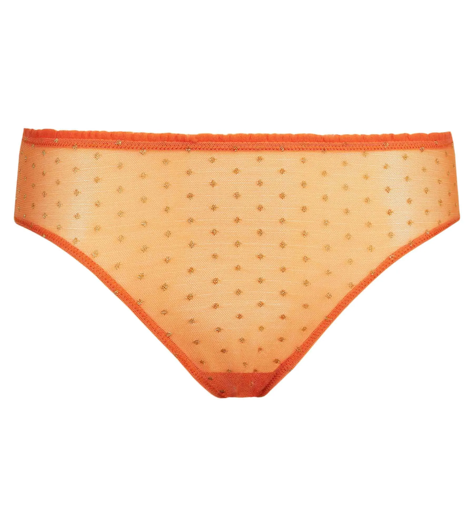 Orange Dim Shiny Mesh Midi Brief in Sheer Tulle with Lurex Dots