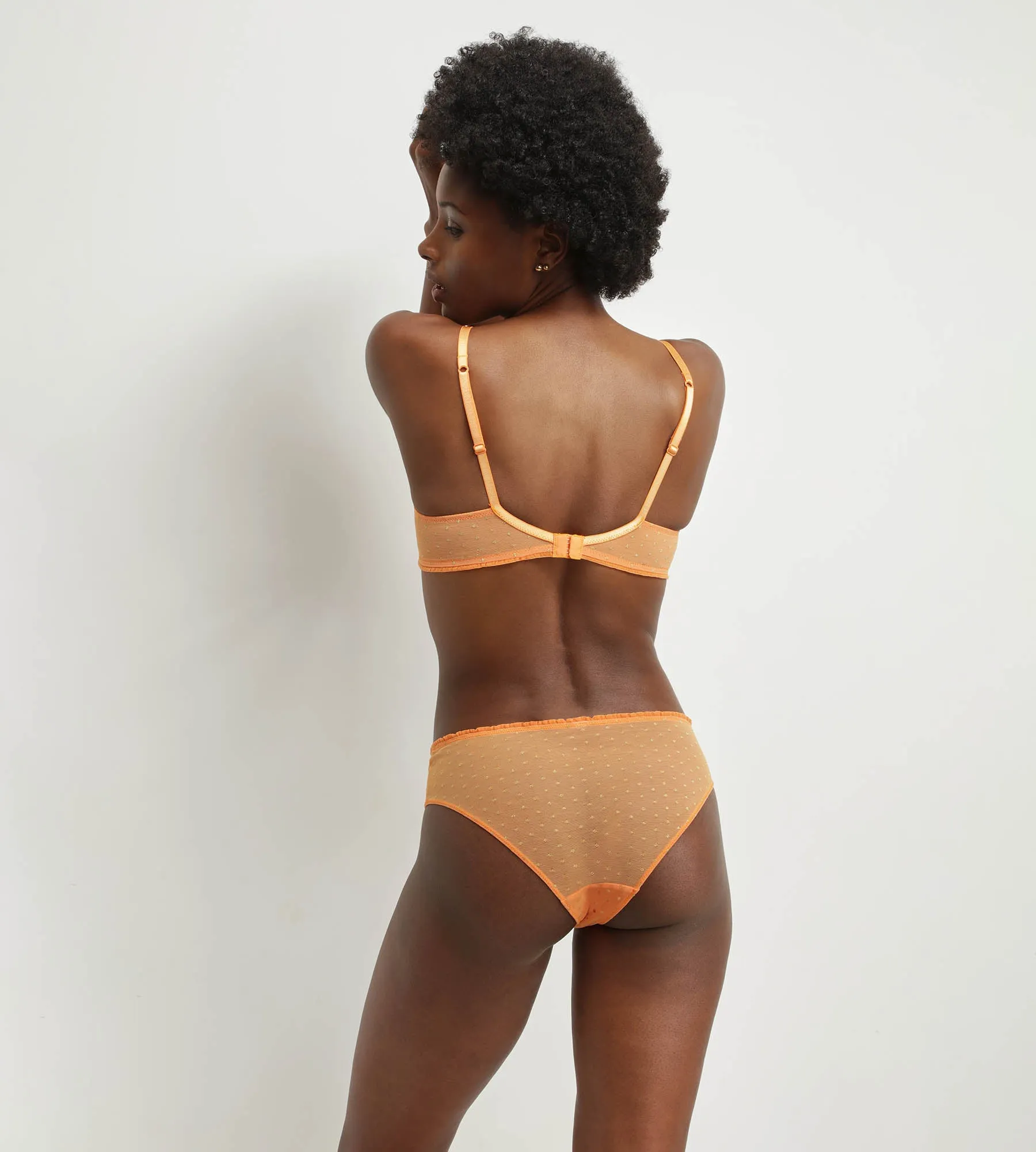 Orange Dim Shiny Mesh Midi Brief in Sheer Tulle with Lurex Dots