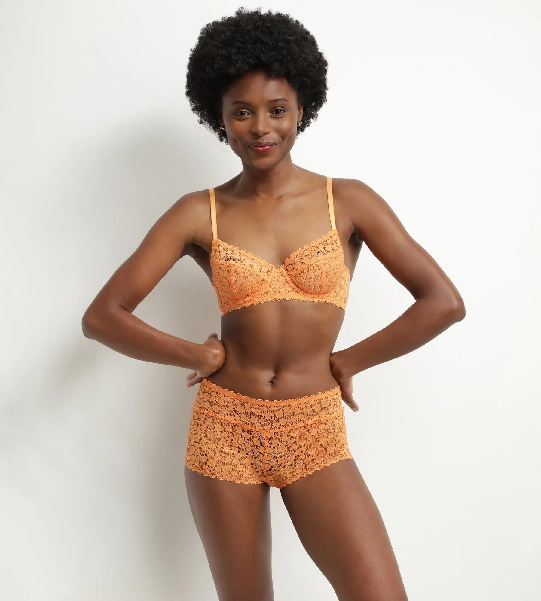Orange floral lace underwired bra for women Daisy lace