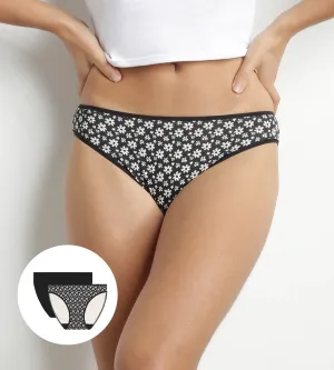 Pack of 2 black and white Dim Coton Stretch floral knickers for women