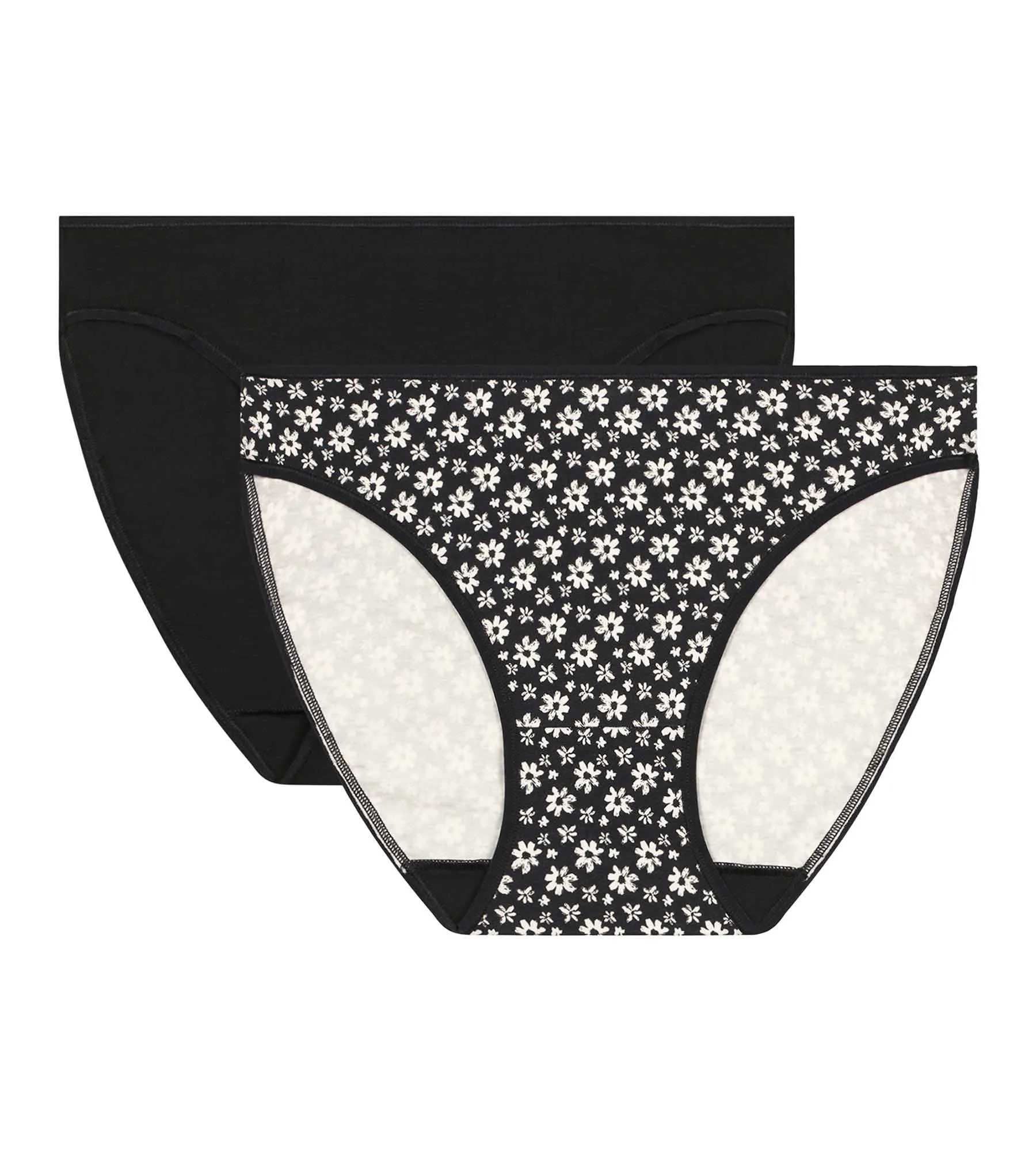 Pack of 2 black and white Dim Coton Stretch floral knickers for women