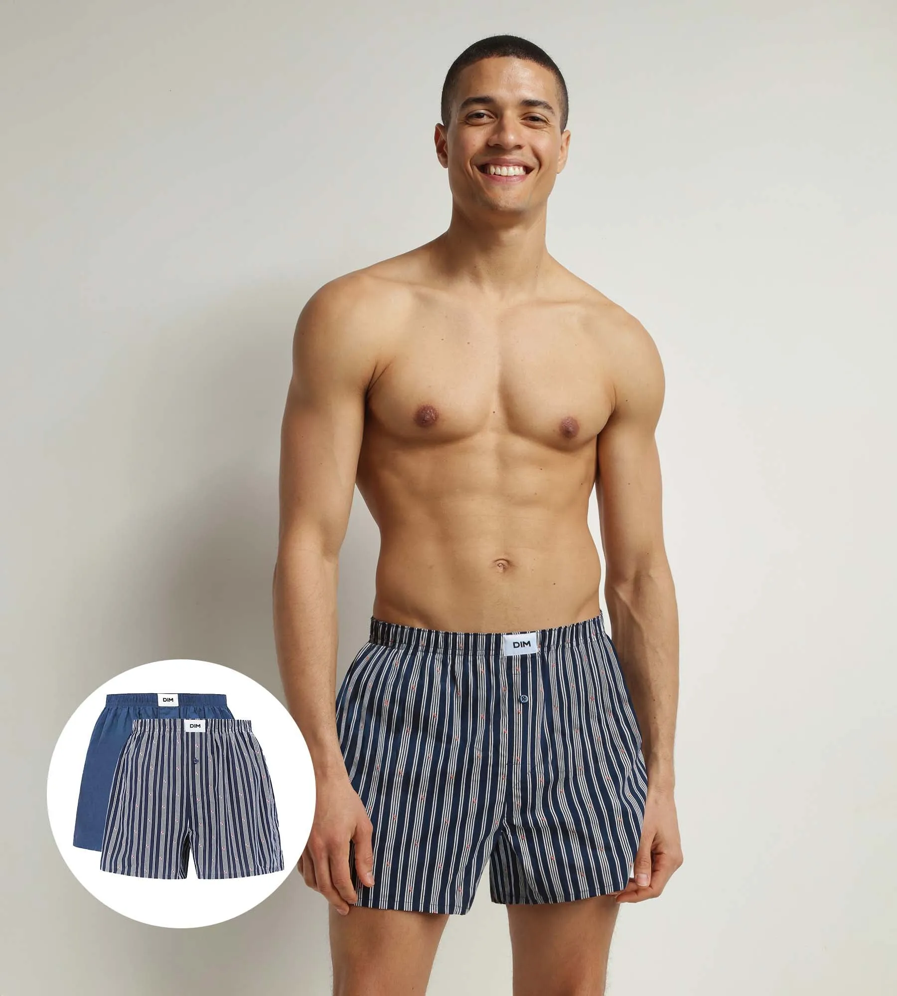 Pack of 2 boxer shorts men's Indigo striped organic cotton Dim Good