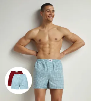 Pack of 2 boxer shorts men's Red Green organic cotton Vichy pattern Dim Good
