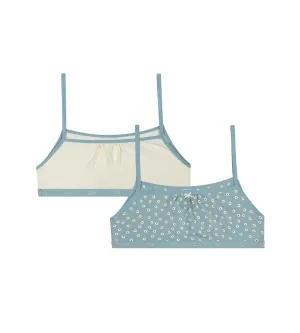 Pack of 2 girls' cotton bralettes in Bege with flower patterns Les Pockets