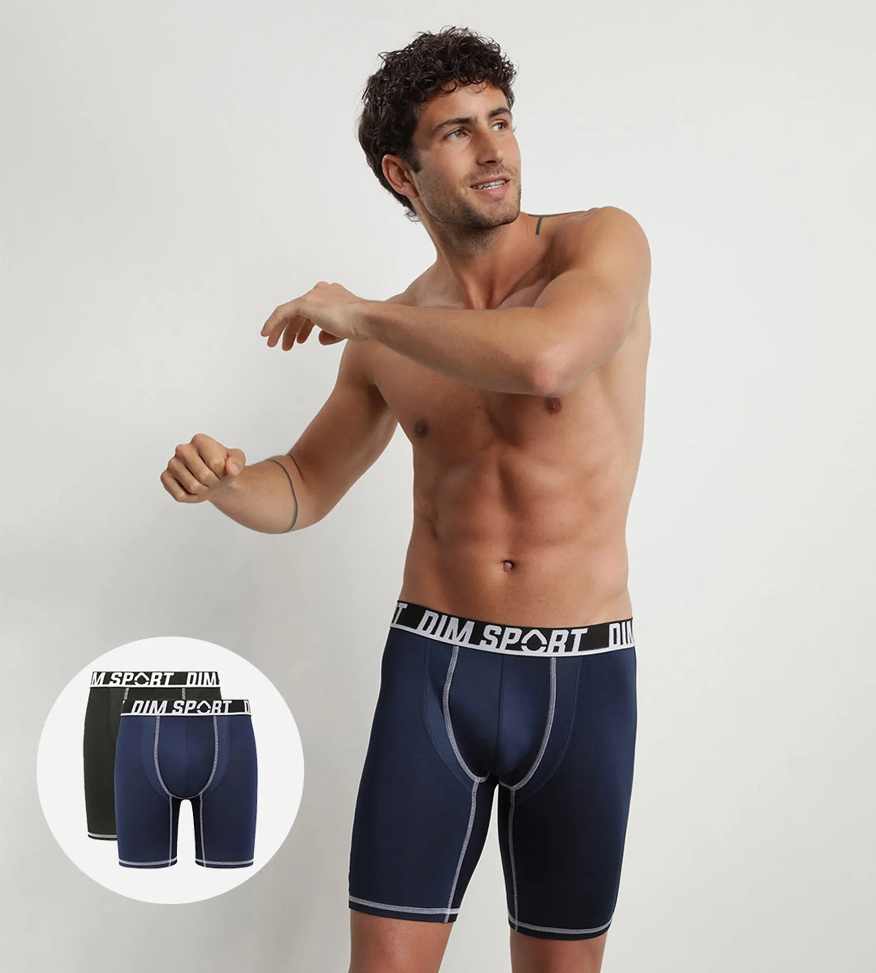 Pack of 2 Grey and Black Dim Sport microfibre thermo-regulating boxers