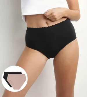 Pack of 2 high-rise briefs in stretch cotton in Flesh Black Body Touch Easy