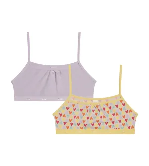 Pack of 2 Lila stretch cotton girl's bras with heart pattern Les Pockets