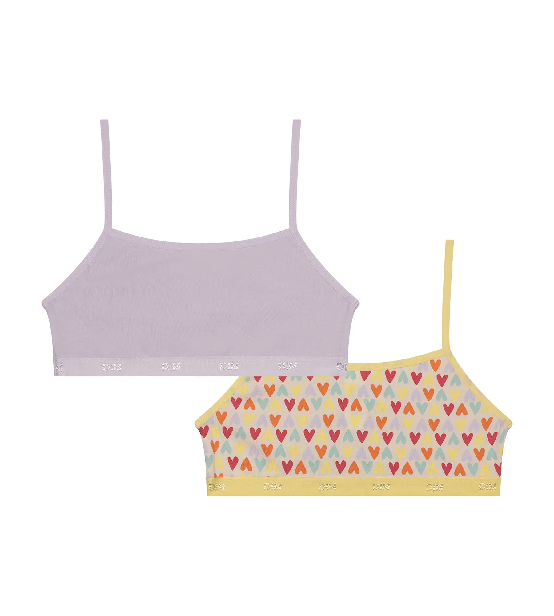 Pack of 2 Lila stretch cotton girl's bras with heart pattern Les Pockets