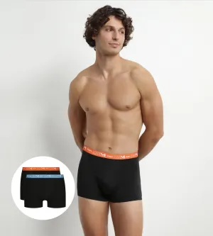 Pack of 2 Men's Black Boxers with Blue and Orange Dim Cotton Stretch Waistband