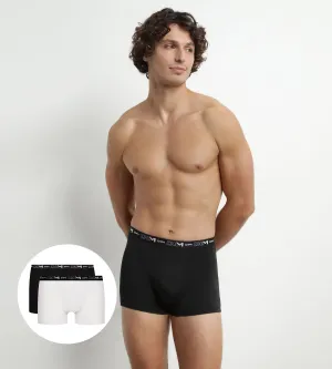 Pack of 2 Men's Boxers Black White Contrast Waistband Dim Cotton Stretch