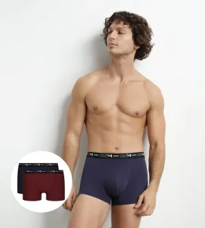 Pack of 2 Men's Boxers Red Blue Contrast Waistband Dim Cotton Stretch