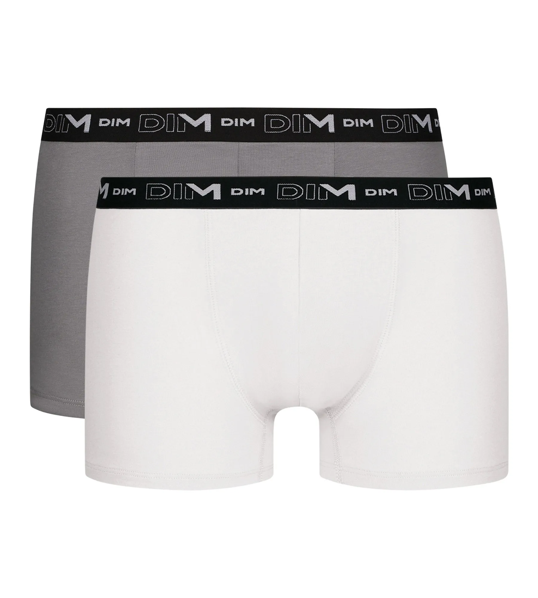Pack of 2 Men's Boxers White Grey Contrast Waistband Dim Cotton Stretch