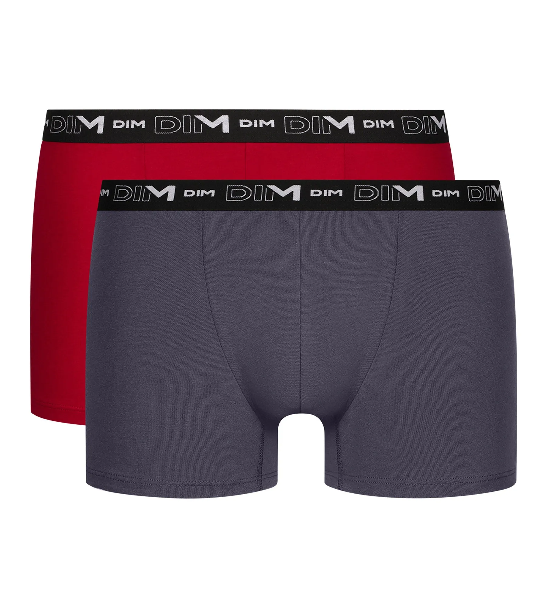 Pack of 2 Men's Grey Red Boxers with Contrast Waistband Dim Cotton Stretch