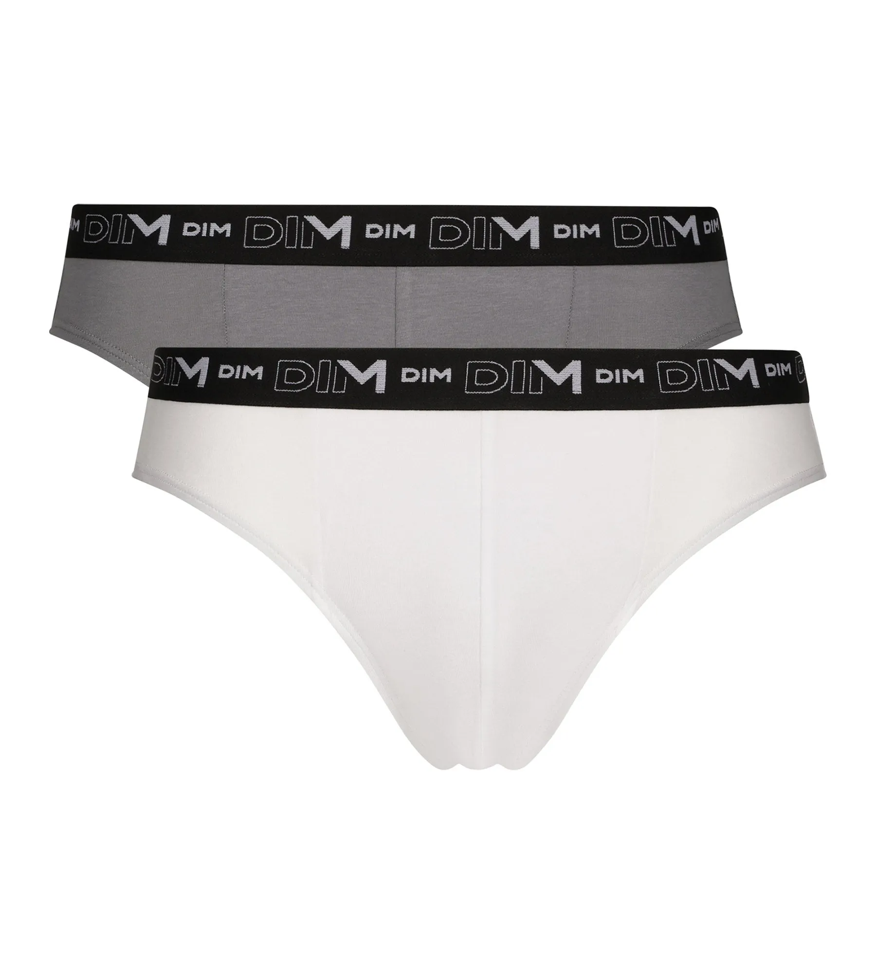 Pack of 2 Men's White Grey Contrast Waistband Dim Cotton Stretch Briefs
