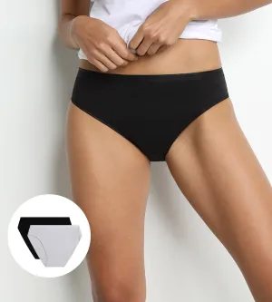 Pack of 2 pairs of organic cotton midi knickers in black and white