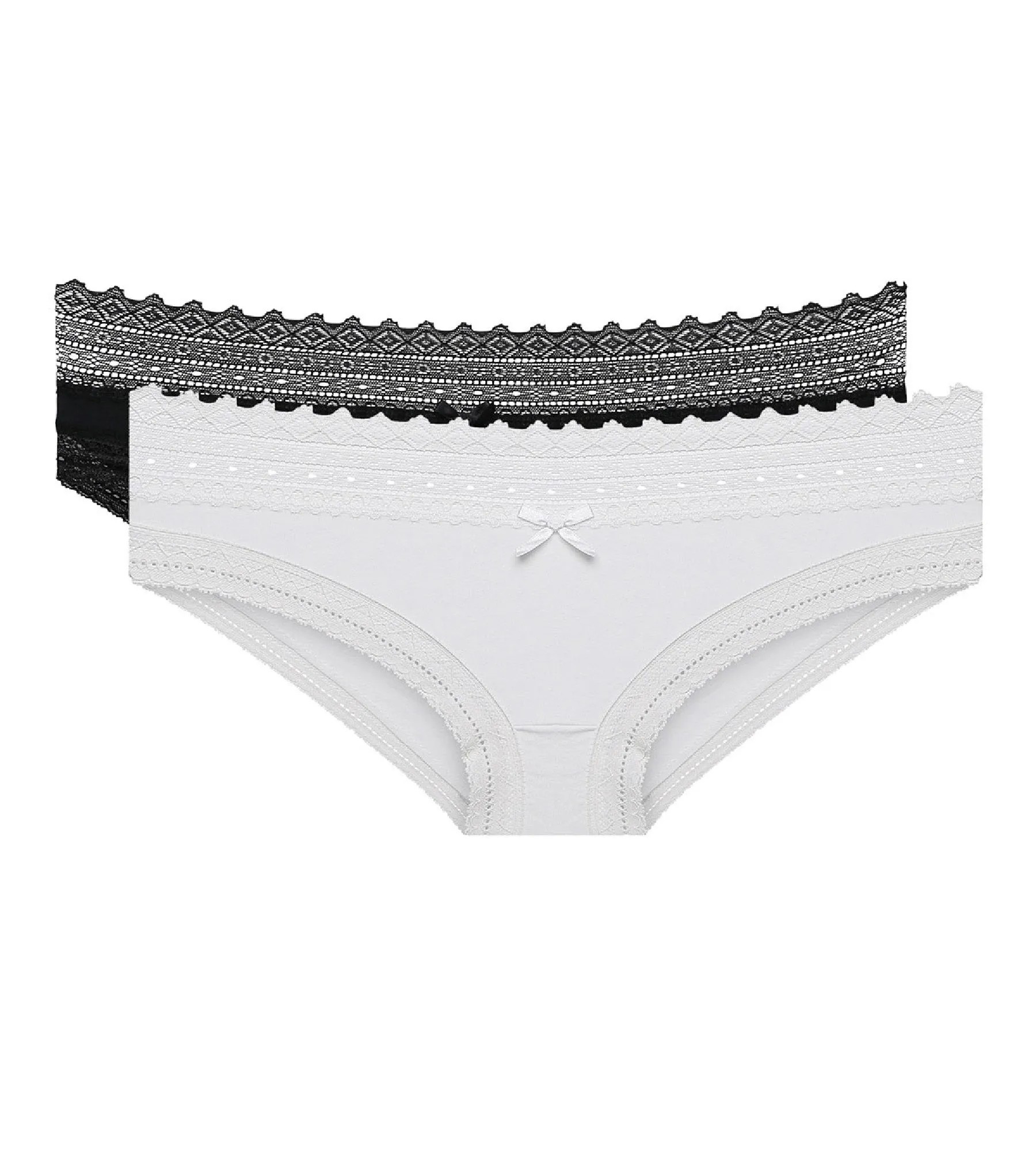 Pack of 2 pairs of Sexy Fashion cotton lace bikini knickers in black and white