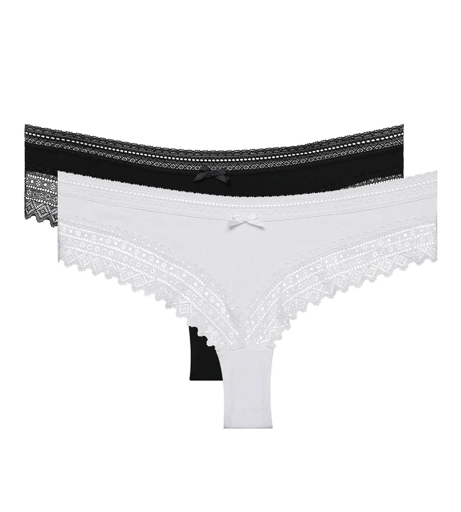 Pack of 2 pairs of Sexy Fashion cotton lace hipsters in black and white
