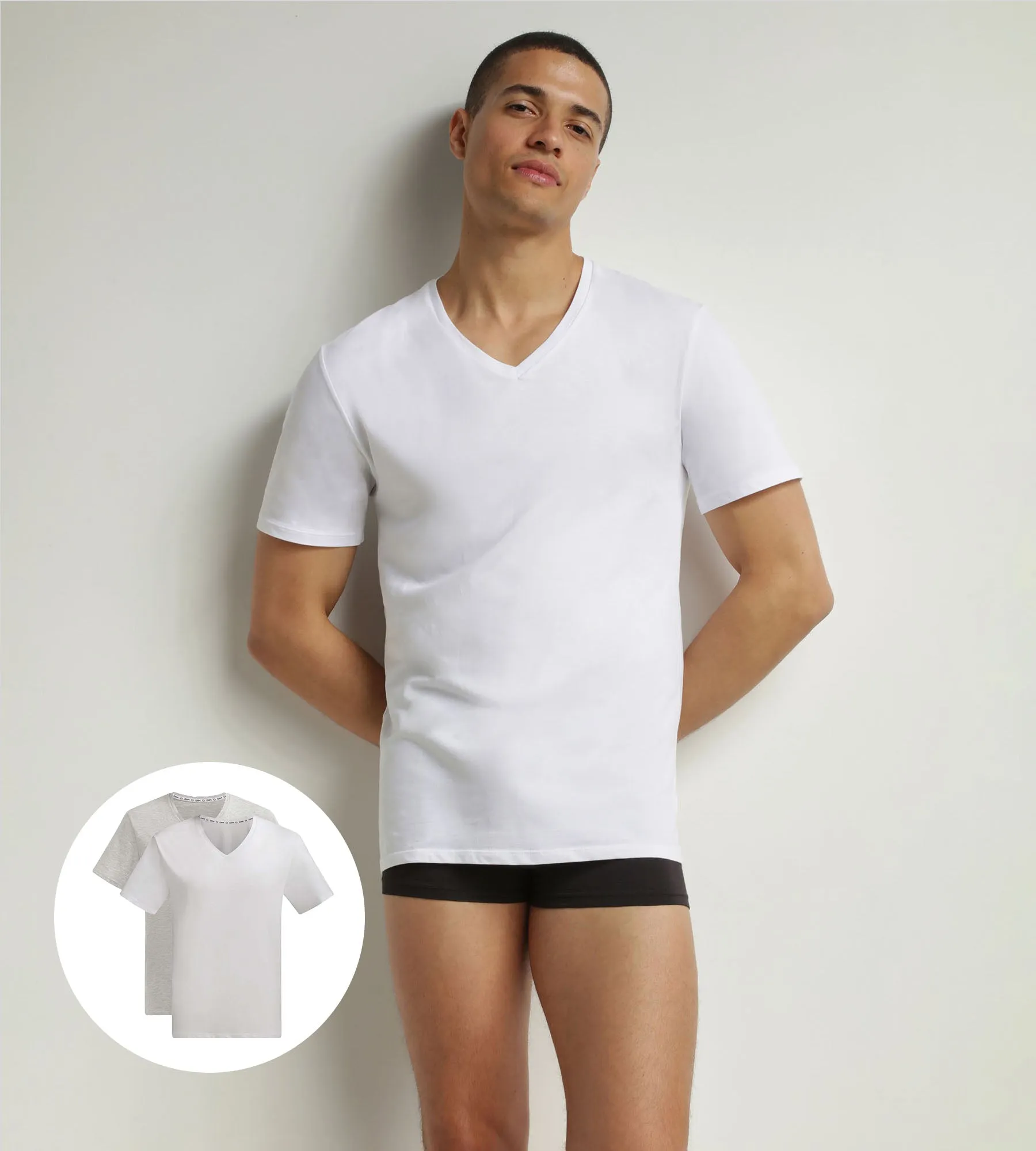 Pack of 2 t-shirts men's White Grey organic cotton V-neck Dim Good
