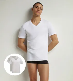 Pack of 2 t-shirts men's White Grey organic cotton V-neck Dim Good