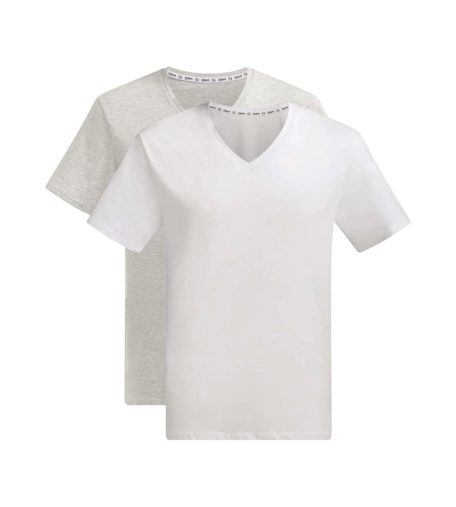 Pack of 2 t-shirts men's White Grey organic cotton V-neck Dim Good