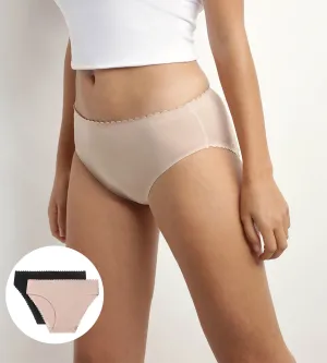 Pack of 2 women's briefs in stretch cotton in Flesh and Black Body Touch Easy